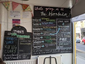 Lunch for today board, plus weekly events. The lunch was sooo delicous! at The Gleaners Cafe in East London