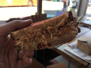 Pulled Jackfruit BBQ Toastie was yum! at The Gleaners Cafe in East London