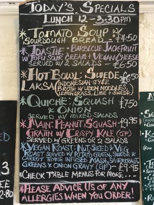 Menu for May holiday weekend 2018 at The Gleaners Cafe in East London