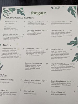 Dinner menu at The Gate - Hammersmith in West London