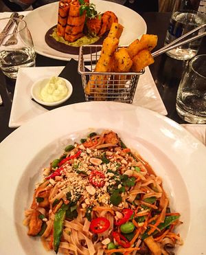 pad thai with tortillas and polenta chips  at The Gate - Hammersmith in West London