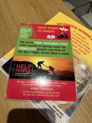 Homeless people eat & drink for free   at Indian Veg Bhelpoori House in North London