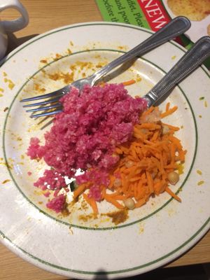 Salads (beetroot and chickpea/carrot) at Indian Veg Bhelpoori House in North London