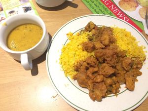 Daal and buffet food at Indian Veg Bhelpoori House in North London