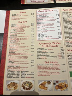 Menu  at Jai Krishna in North London