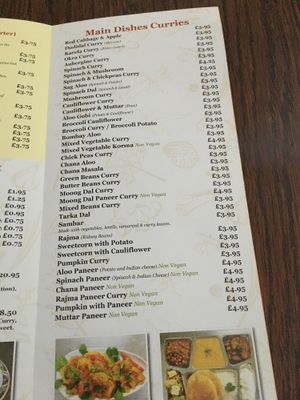 Menu Jan 2018 - main dishes  at Jai Krishna in North London