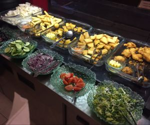 veg tempura, sesame toast, fries, spring rolls, mock prawn crackers at Dou Dou - Qing Buffet in North West London