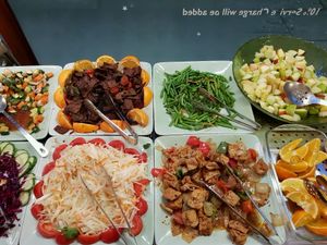 fried tofu ";beef";, fruit salad  at Dou Dou - Qing Buffet in North West London