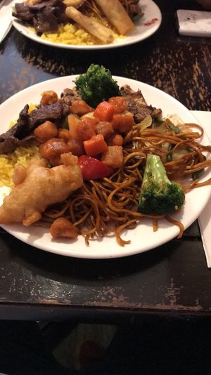Noodles, Beef, Sweet and Sour Chicken and Broccoli  at Dou Dou - Qing Buffet in North West London