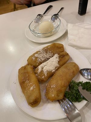 Banana fritters and ice cream  at Loving Hut in North London