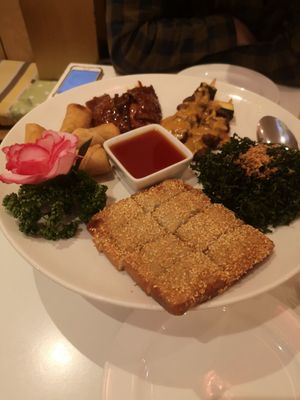 Mixed starters platter for two at Loving Hut in North London