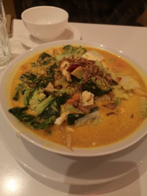 Laska soup at Loving Hut in North London