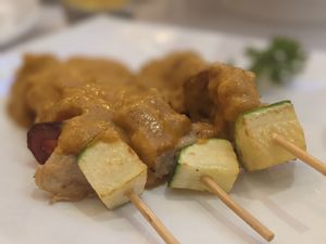 Satay Skewers, always a firm favourite! at Loving Hut in North London