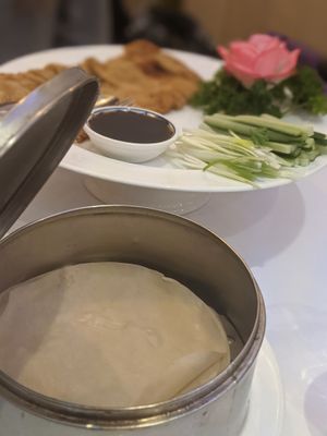 A view of some pancakes before they get wrapped around fake duck! at Loving Hut in North London