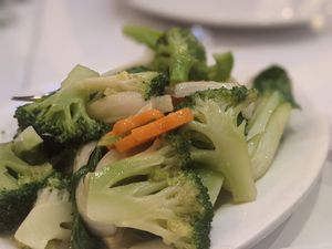 Simple dishes too like this garlic broccoli and pakchoi dish, great for those who are more wholefoody. at Loving Hut in North London