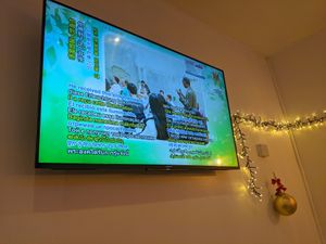 Supreme Master TV. If you know, you know! This is top entertainment. at Loving Hut in North London