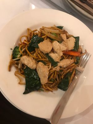 Chicken chow mein at Loving Hut in North London