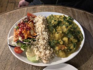 Organic potato, cashew nut & spinach curry   at Riverside Vegetaria in Kingston Upon Thames