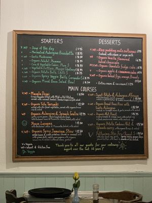 The menu  at Riverside Vegetaria in Kingston Upon Thames