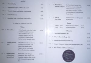 Ritchie's Pop-Up menu at Canela Cafe, Hampton Court at Riverside Vegetaria in Kingston Upon Thames