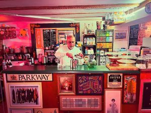 Ritchie behind the bar at Canela Cafe, Hampton Court at Riverside Vegetaria in Kingston Upon Thames