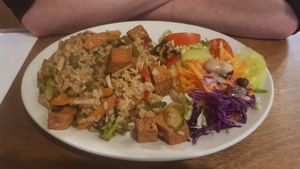 Organic tofu teriyaki at Riverside Vegetaria in Kingston Upon Thames