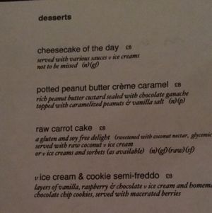 desert menu top ½ at Manna London Restaurant - Maybe closed in North West London