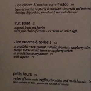 desert menu 2/2  at Manna London Restaurant - Maybe closed in North West London