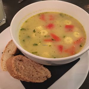 vegan corn chowder at Manna London Restaurant - Maybe closed in North West London