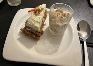 Carrot cake and rice pudding  at Manna London Restaurant - Maybe closed in North West London