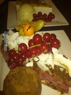 delicious cakes (raw cake in front and cheescake on the rare) at Manna London Restaurant - Maybe closed in North West London