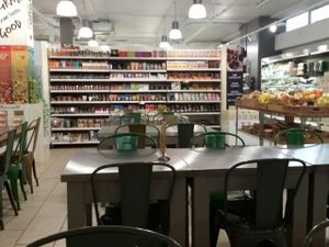 inside seating at Planet Organic in West London