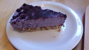 Raw blueberry cheesecake (gluten and sugar free) at Earth Cafe in Manchester