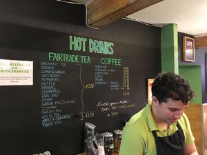 Coffee/tea menu at Earth Cafe in Manchester