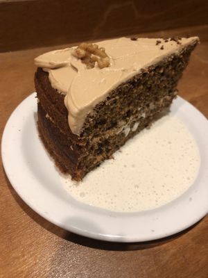 Coffee and walnut cake with soy cream (£3) at Earth Cafe in Manchester