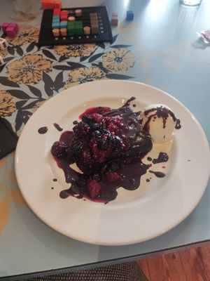 Brownie with icecream at Fuel in Manchester