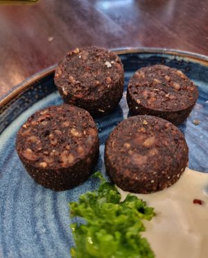 Vegan black pudding at Greens in Manchester