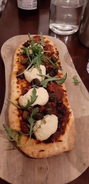 Flatbread with houmous at Greens in Manchester