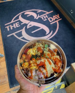 A mix of salads from the café at The 8th Day in Manchester