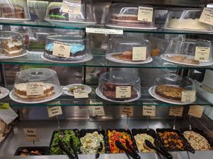 Café's vegan cakes and salads at The 8th Day in Manchester