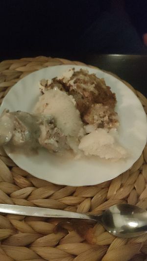 Tiramisu with ice cream at Hitchcock's Vegetarian Restaurant in Hull