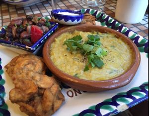 dhal, mushroom fritters &bean salad at El Piano in York
