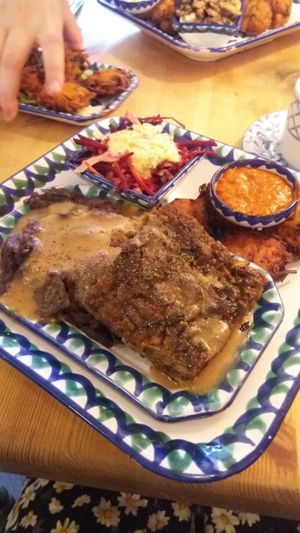 "Meat" Loaf with parsnip fritters  at El Piano in York
