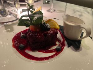 Summer pudding with vegan cream  at Zeffirellis in Ambleside