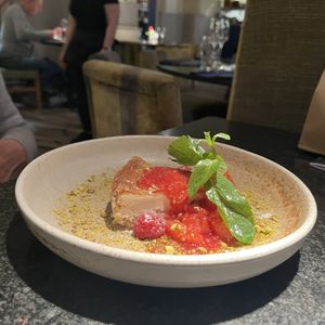 Baked cashew cheese cake and Grand Marnier-soaked clementines £8.45  at Zeffirellis in Ambleside