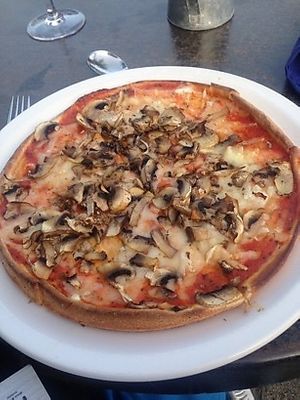 Vegan margarita pizza with mushrooms  at Zeffirellis in Ambleside