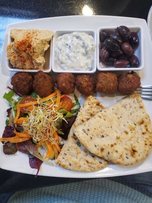 Falafel platter at The Whale Tail Cafe in Lancaster