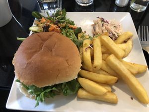 Spicy bean burger  at The Whale Tail Cafe in Lancaster