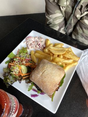 Mushrooms and nuts In a burger! Amazing   at The Whale Tail Cafe in Lancaster