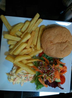 spicy bean burger at The Whale Tail Cafe in Lancaster